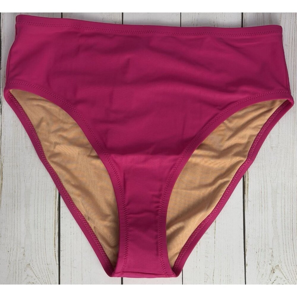 NEW J Crew Hallie Bikini Bottom High Rise Full Coverage S Fuchsia Pink Swim 1429